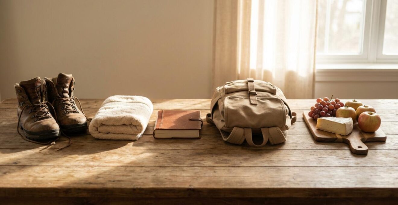 Planning visuel d'une semaine en montagne avec alternance d'activités douces