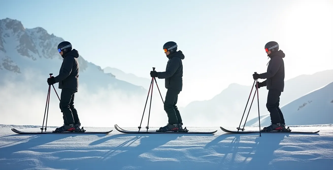 Démonstration de l'angle optimal de poussée des bâtons pour préserver le dos en ski de fond