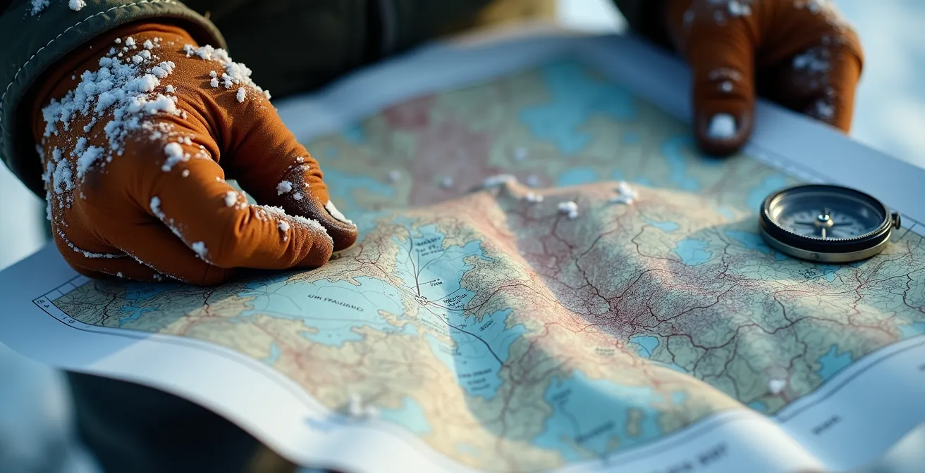 Carte topographique montrant les zones de tranquillité hivernale balisées