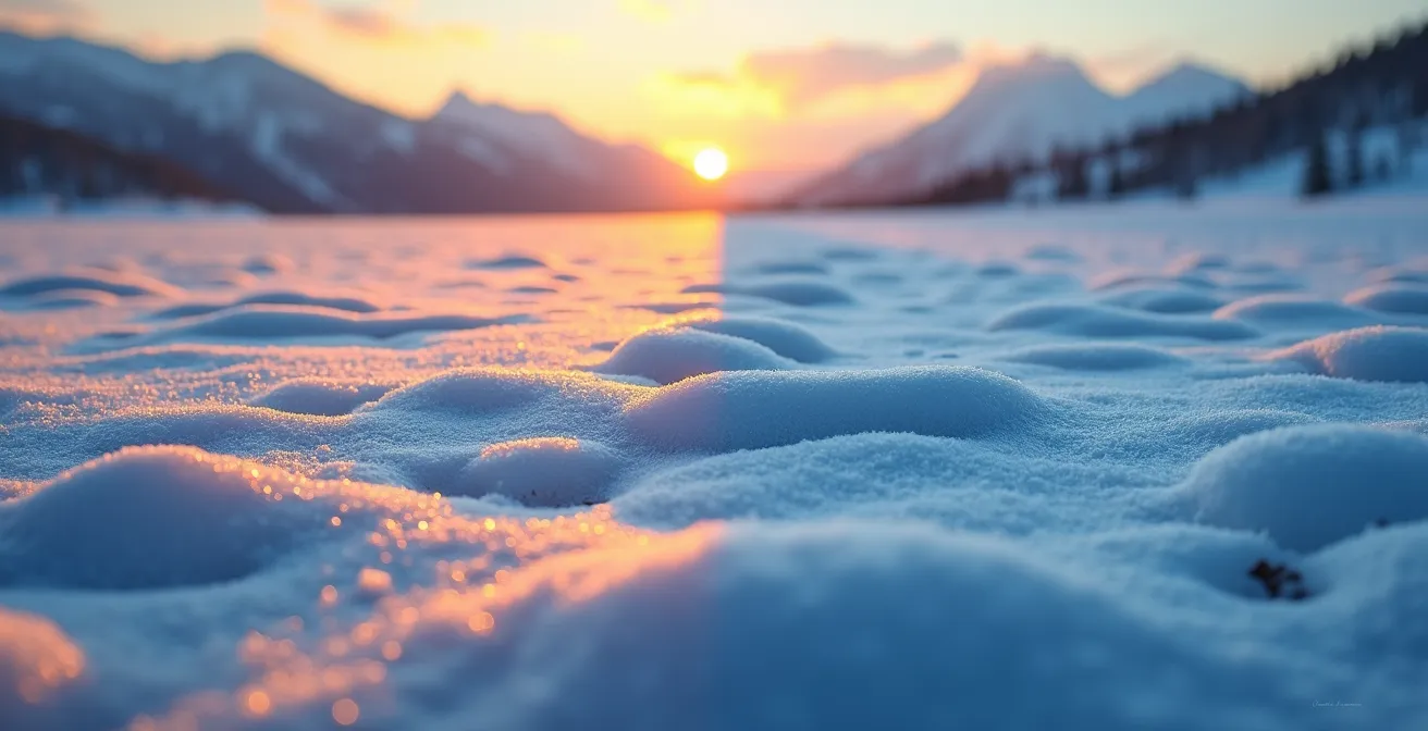 Comparaison côte à côte de deux réglages de balance des blancs sur des ombres de neige en montagne