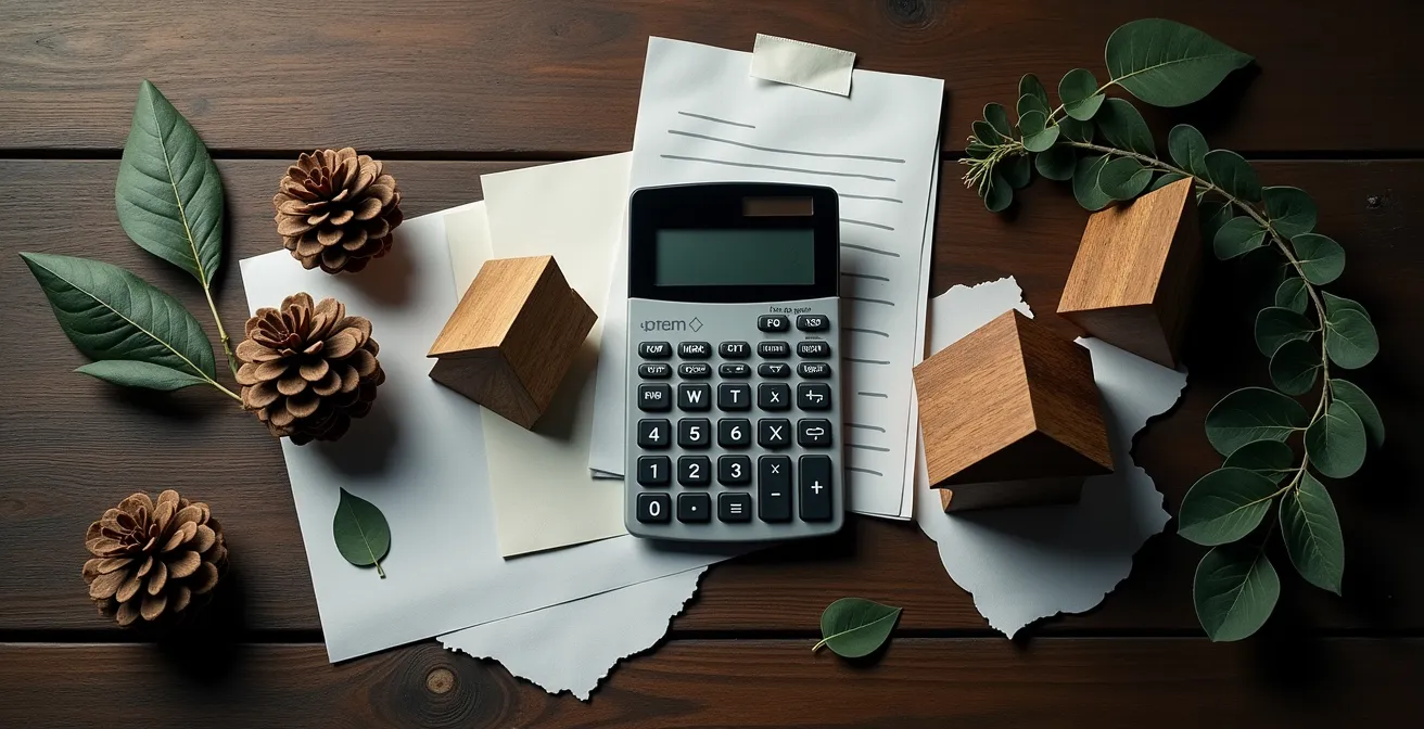 Composition abstraite évoquant la facturation et la fiscalité dans un contexte montagnard