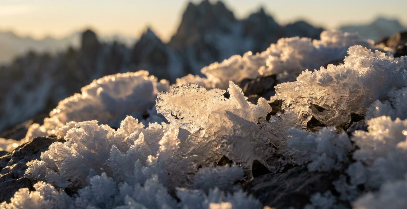 Sommets enneigés baignés par la lumière dorée du coucher de soleil