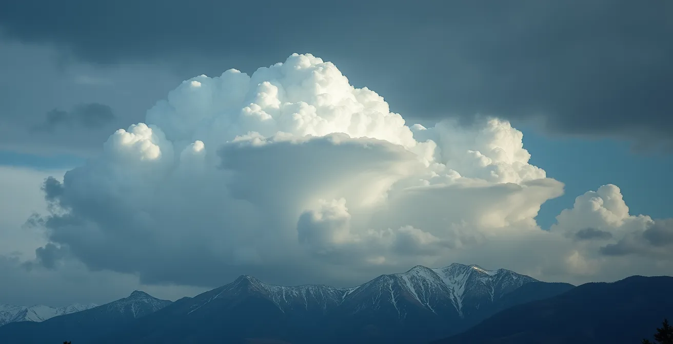 Formation de nuages lenticulaires au-dessus d'une crête montagneuse annonçant un changement météorologique