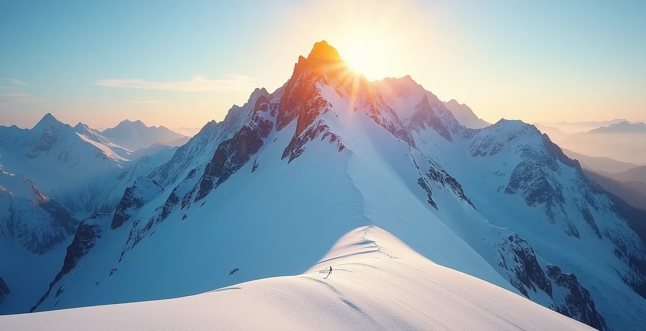 Vue aérienne montrant l'exposition des pistes selon leur orientation avec le soleil matinal