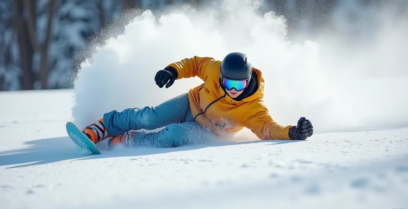 Démonstration de la technique de chute correcte en snowboard pour protéger les poignets